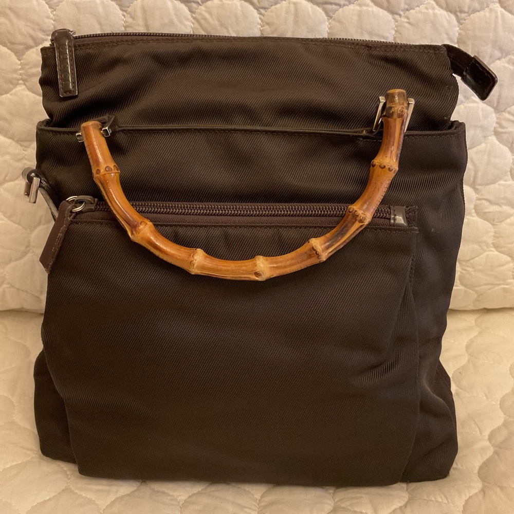 GUCCI Brown/Black Canvas Bamboo Double Handle